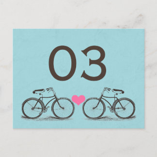 Postal Números de tabla de Boda de bicicletas de época