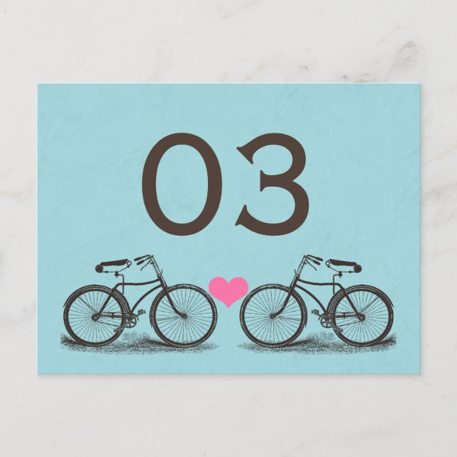 Postal Números de tabla de Boda de bicicletas de época (Anverso)