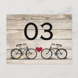 Postal Números de tabla de Boda de bicicletas de época