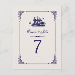 Postal Números de tabla de Boda de buques de guerra y mar