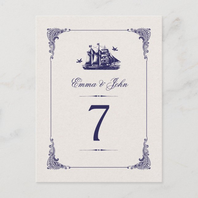 Postal Números de tabla de Boda de buques de guerra y mar (Anverso)