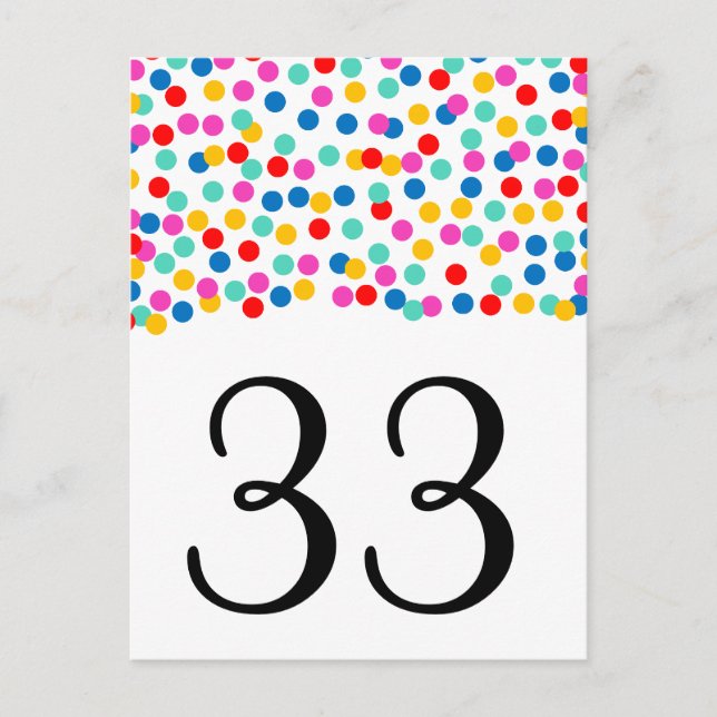Postal Números de tabla de Boda de Confetti (Anverso)