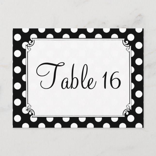 Postal Números de tabla de Boda de puntos de polka blanco (Anverso)