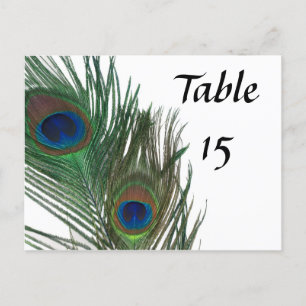 Postal Números de tabla de Bodas de pavo real blancos enc