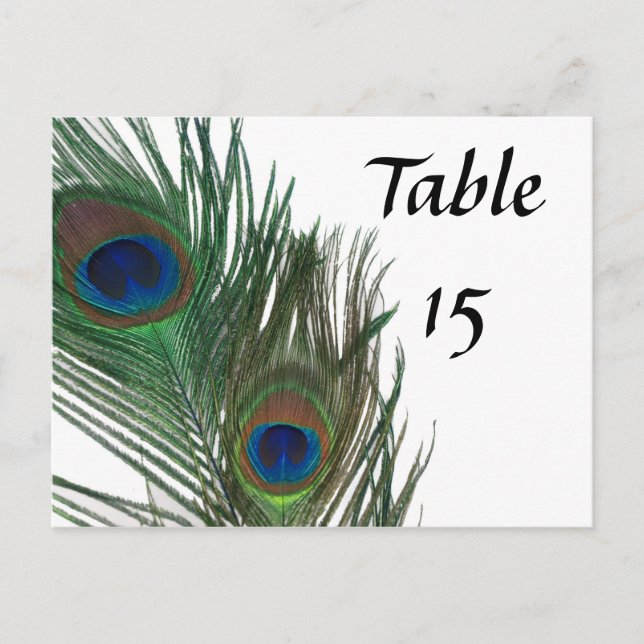 Postal Números de tabla de Bodas de pavo real blancos enc (Anverso)
