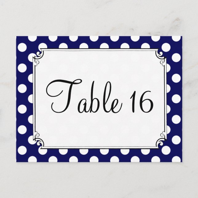Postal Números de tabla de Bodas de puntos de polka azul  (Anverso)
