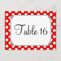 Números de tabla de Bodas de puntos de polka rojo
