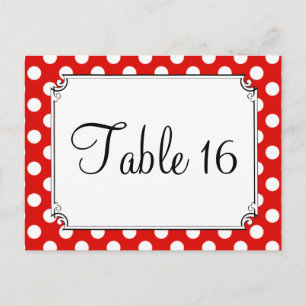 Postal Números de tabla de Bodas de puntos de polka rojo