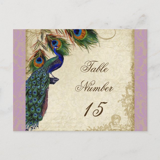 Postal Números de tabla de Bodas formales Peacock & Feath (Anverso)