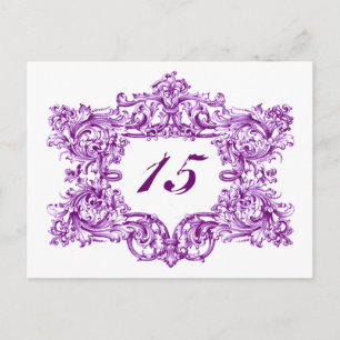 Postal Números de tabla de cuadro de vintage de violeta d
