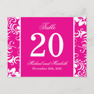 Postal Números de tabla de Damask Side (Magenta rosa / bl