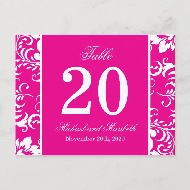 Postal Números de tabla de Damask Side (Magenta rosa / bl (Anverso)