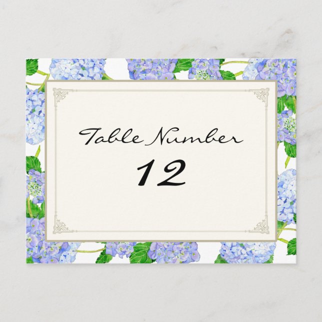 Postal Números de tabla Hidrangea Azul Floral de encaje F (Anverso)