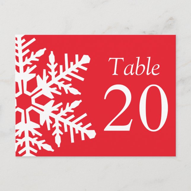 Postal Números de tabla Jumbo Snowflake (Rojo / Blanco) (Anverso)