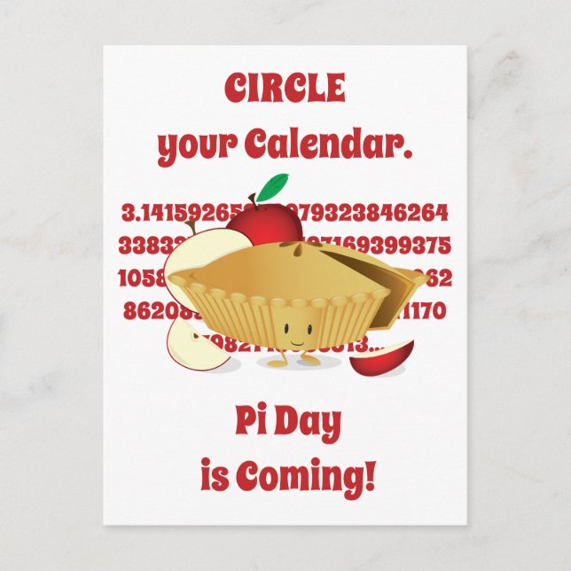 Postal Números rojos de Apple Pie Personalizado Pi Day (Anverso)