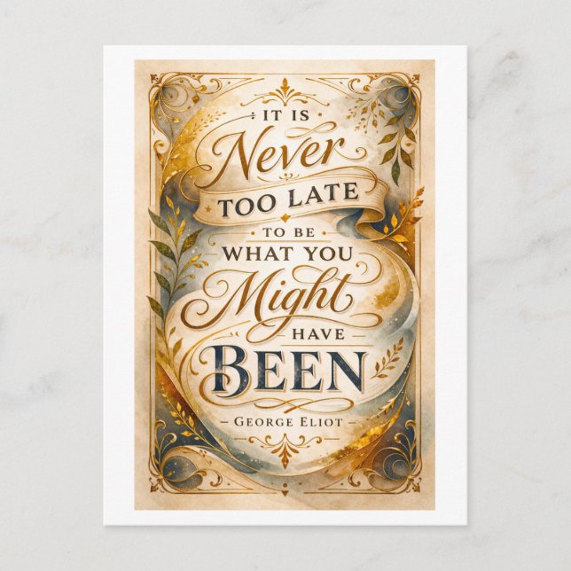 Postal "Nunca es demasiado tarde" cita de Eliot (Anverso)