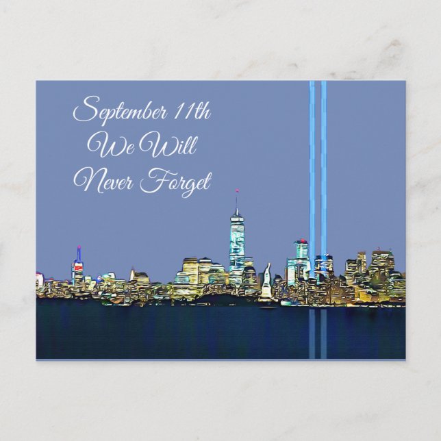 Postal Nunca Olviden el 911 de Septiembre 11 Memorabilia (Anverso)