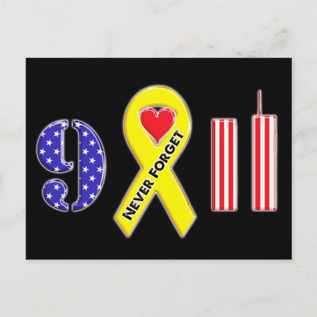 Postal Nunca Olvides el 11 de Septiembre Cinta Amarilla (Anverso)
