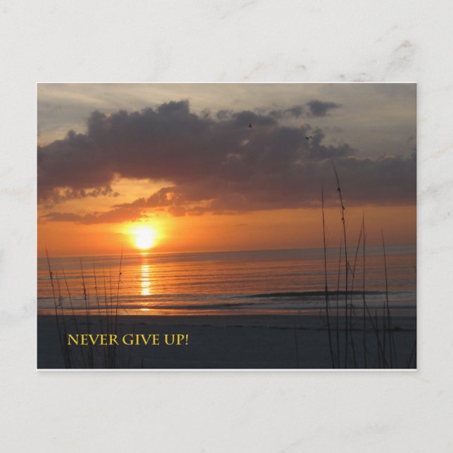 Postal Nunca renuncies a la playa de Sunset Naranja (Anverso)