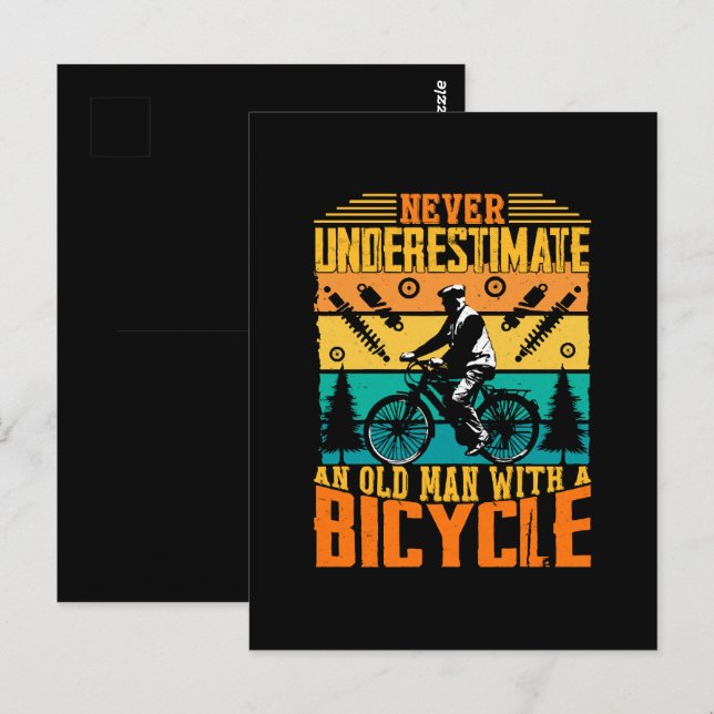 Postal Nunca Subestimes a un Hombre Mayor en una Biciclet (Anverso / Reverso)