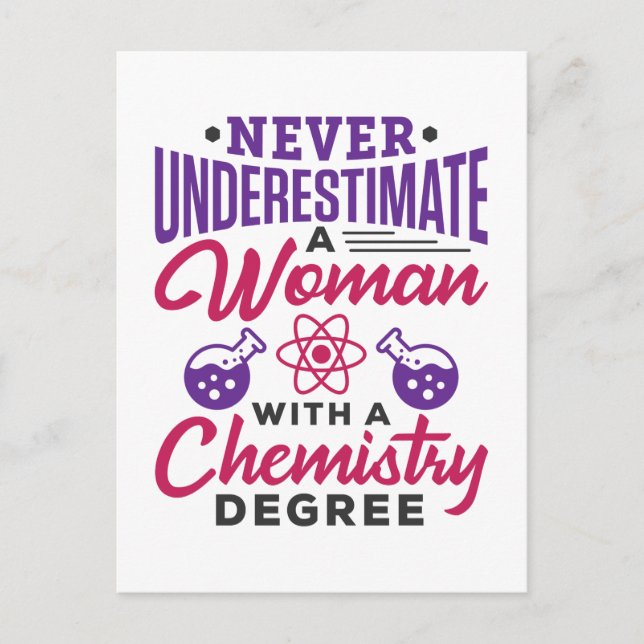 Postal Nunca subestimes a una mujer con título de química (Anverso)