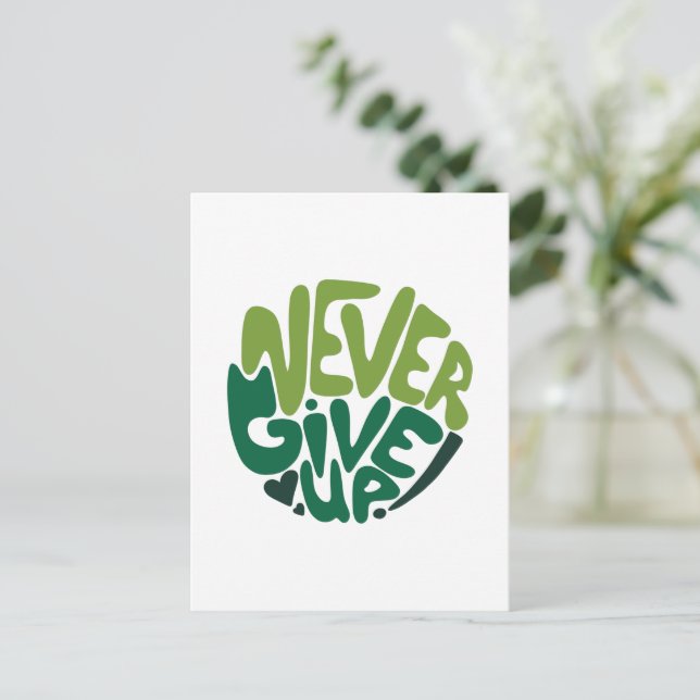 Postal Nunca te rindas - Mano positiva verde con letras (Anverso de pie)