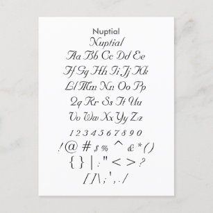 Postal Nuptial - Hoja de ejemplo de tipos de letra Zazzle