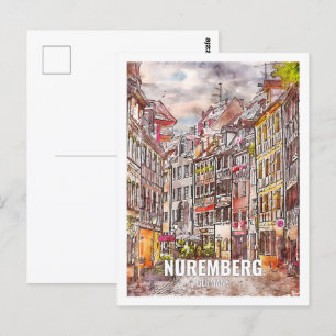 Postal Nuremberg Alemania Famoso Travel Place Watercolor