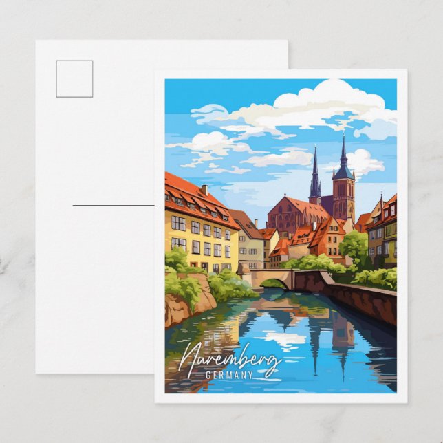 Postal Nuremberg Alemania ilustracion de viajes de arte v (Anverso / Reverso)