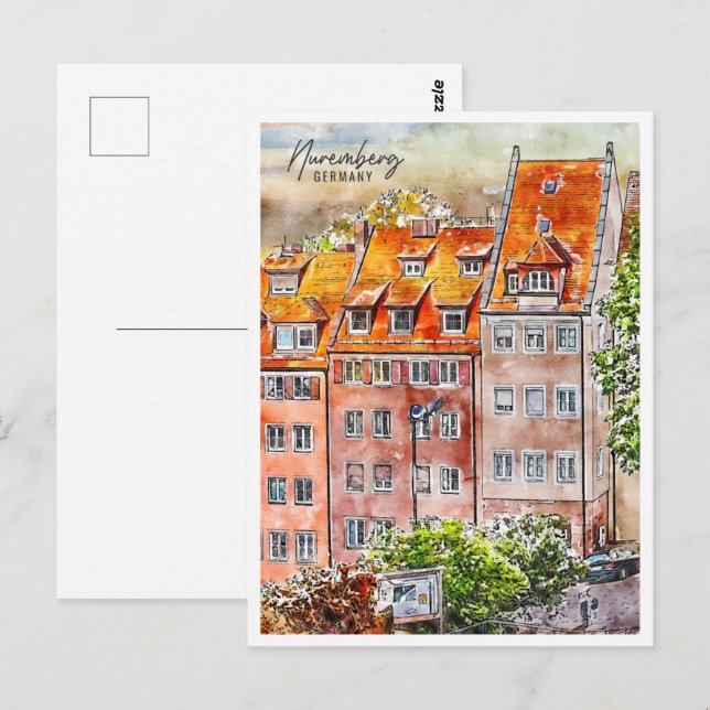 Postal Nuremberg Alemania Travel Place Watercolor (Anverso / Reverso)