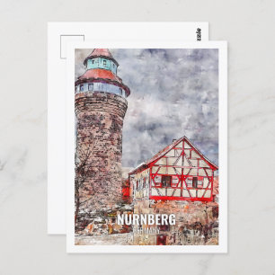 Postal Nurnberg Alemania Famoso Travel Place Watercolor