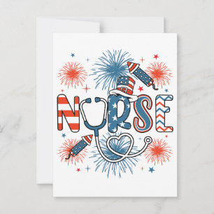 Postal Nurse Patriótica del 4 de Julio Cuadrado