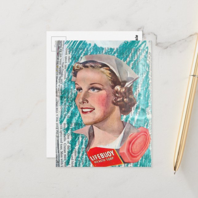 Postal Nurse Woman with health soap 1930s era collage (Anverso/Reverso In Situ)