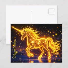 Postal Nursery oro unicornio diseño purpurina arte mágico
