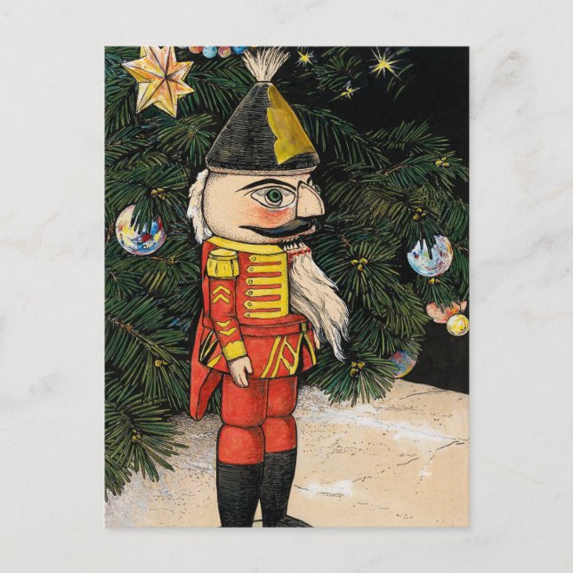 Postal Nutcracker de época bajo árbol de Navidad (Anverso)