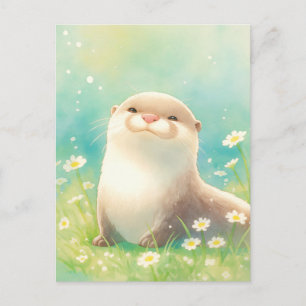 Postal Nutra Acuarela Nutria Blanca Margarita