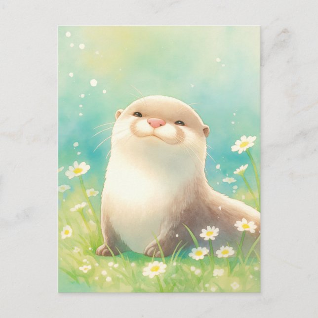 Postal Nutra Acuarela Nutria Blanca Margarita (Anverso)