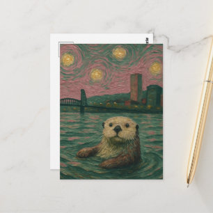Postal Nutria Adorable Cerca de una Ciudad