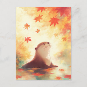 Postal Nutria Caprichosa en Pradera de Agua de Otoño