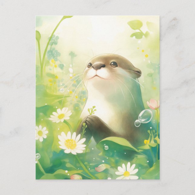 Postal Nutria Caprichosa en Prado de Margaritas de Primav (Anverso)