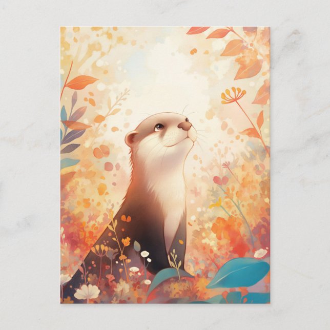 Postal Nutria Caprichosa en Prado Floral (Anverso)