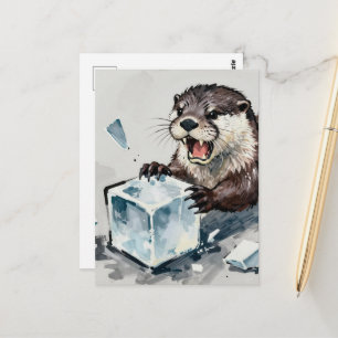 Postal Nutria enfadada rompiendo hielo