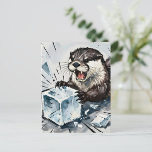 Postal Nutria enojada y rompiendo hielo