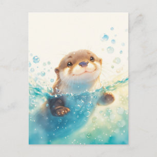 Postal Nutria Flotante Feliz en Agua Brillante