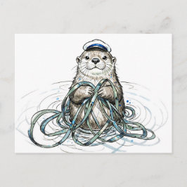 Postal Nutria Marina Sosteniendo Kelp en Ilustración de T