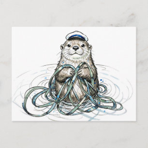 Postal Nutria Marina Sosteniendo Kelp en Ilustración de T