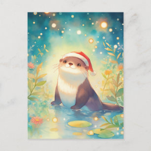 Postal Nutria Navideña Caprichosa en Estanque Mágico