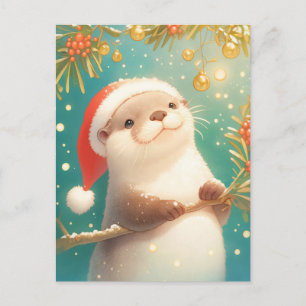 Postal Nutria Navideña Festiva con Gorro de Santa
