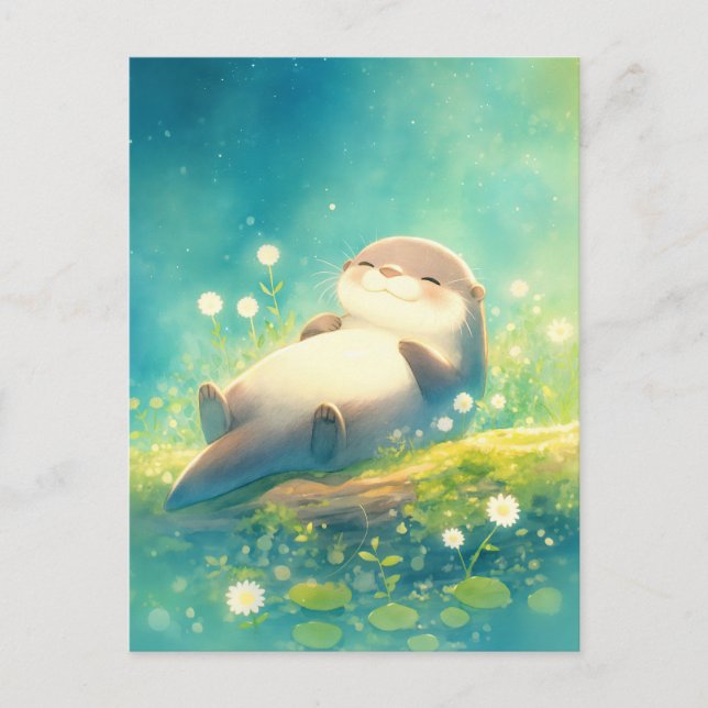 Postal Nutria Pacífica Durmiendo en Estanque de Verano (Anverso)