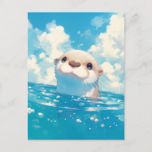 Postal Nútrido de Acuarela Cielo Azul Nutria